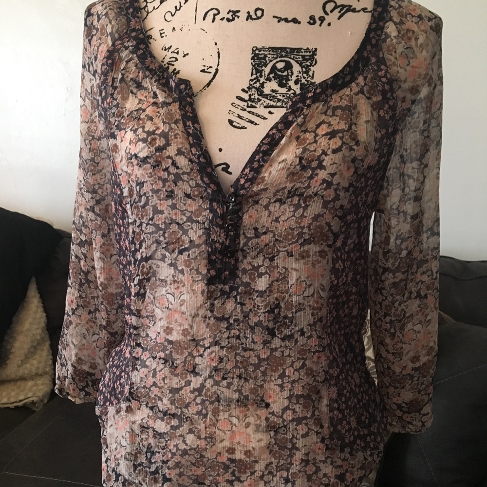 American Eagle Sheer Half Button Top